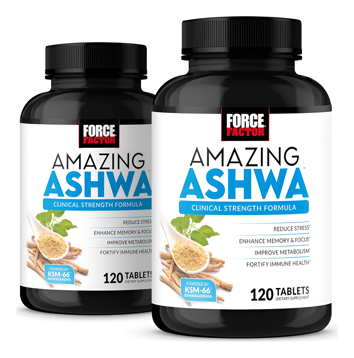 Force Factor Amazing Ashwa Para Aliviar El Estrés, Paquete De 2 Unidades, Memoria, Enfoque, Salud Inmunológica Y Metabo
