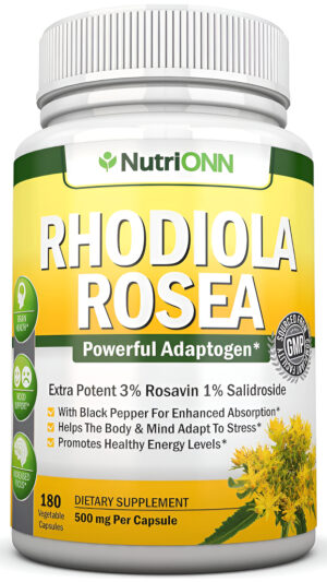 Rhodiola Rosea - 500 Mg - 180 Cápsulas Veganas - 3% Rosavin 1% Extracto De Salidrosido - Sin Omg - Con Pimienta Negra P