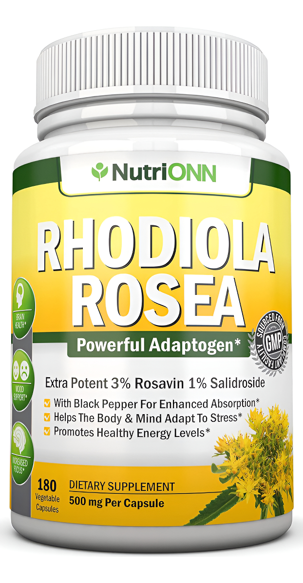 Rhodiola Rosea - 500 Mg - 180 Cápsulas Veganas - 3% Rosavin 1% Extracto De Salidrosido - Sin Omg - Con Pimienta Negra P