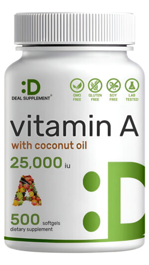 Deal Supplement Vitamina A De Alta Potencia De 25000 Ui, 500 Cápsulas Blandas De Aceite De Coco