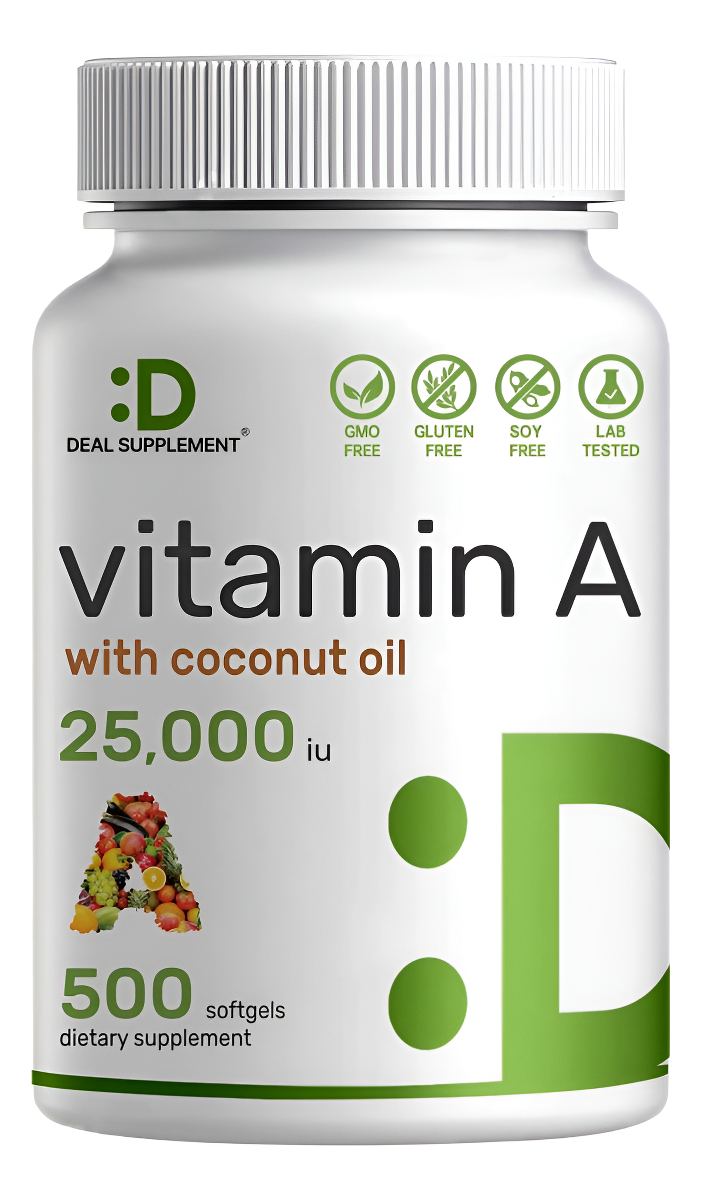 Deal Supplement Vitamina A De Alta Potencia De 25000 Ui, 500 Cápsulas Blandas De Aceite De Coco