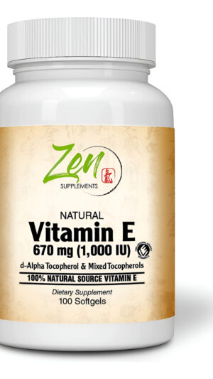 Zen Supplements Vitamina E Natural De Alta Potencia, 1000 Ui Con Tocoferoles Mixtos 100% Naturales, Sin Omg, 100 Cápsulas Blandas
