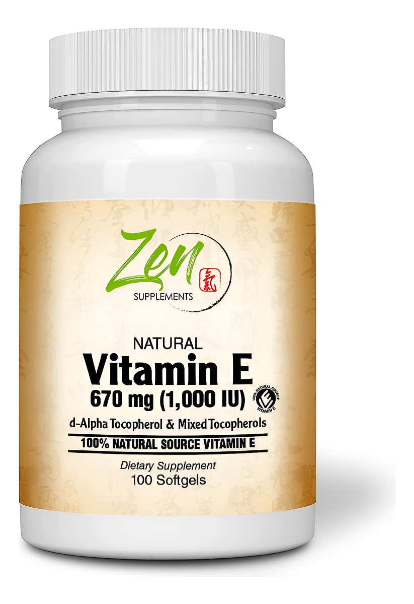 Zen Supplements Vitamina E Natural De Alta Potencia, 1000 Ui Con Tocoferoles Mixtos 100% Naturales, Sin Omg, 100 Cápsulas Blandas