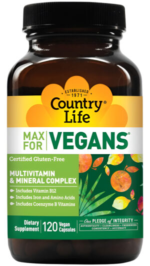 Country Life Max Para Veganos, Complejo Multivitamínico Y Mineral, 120 Cápsulas Veganas, Certificado Sin Gluten