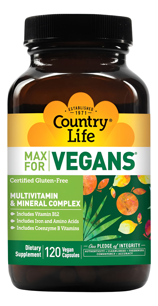 Country Life Max Para Veganos, Complejo Multivitamínico Y Mineral, 120 Cápsulas Veganas, Certificado Sin Gluten