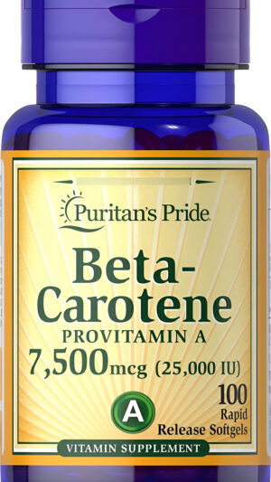 Puritan's Pride Beta Caroteno Provitamina A 7,500 Mcg (25,000 Ui), 100 Cápsulas De Liberación Rápida