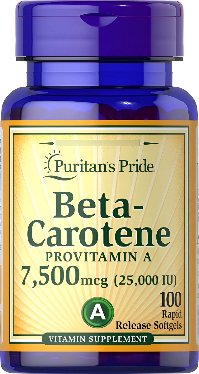 Puritan's Pride Beta Caroteno Provitamina A 7,500 Mcg (25,000 Ui), 100 Cápsulas De Liberación Rápida