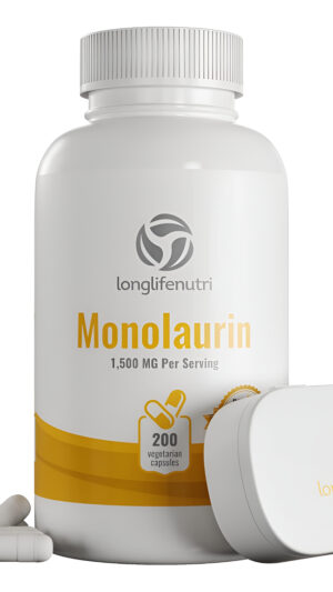 Suplemento De Monolaurina De 1500 Mg 200 Cápsulas Vegetarianas | Glicerol Puro Extra Fuerte Y Ácido Láurico De Coco