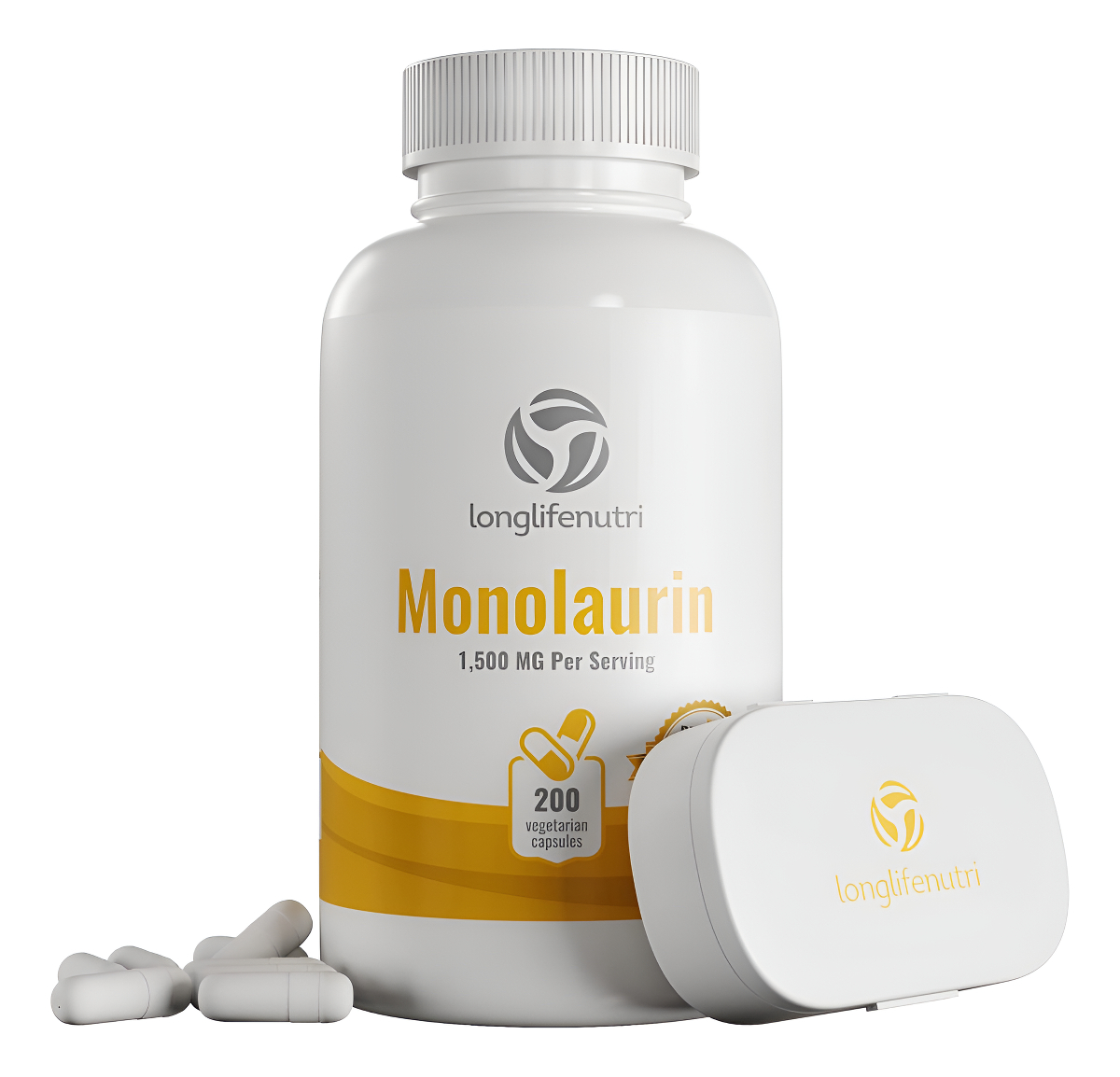 Suplemento De Monolaurina De 1500 Mg 200 Cápsulas Vegetarianas | Glicerol Puro Extra Fuerte Y Ácido Láurico De Coco