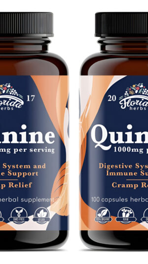 Florida Herbs Quinina 100 Cápsulas Orgánicas Para Apoyar Los Calambres En Las Piernas, 1000 Mg, Paquete De 2