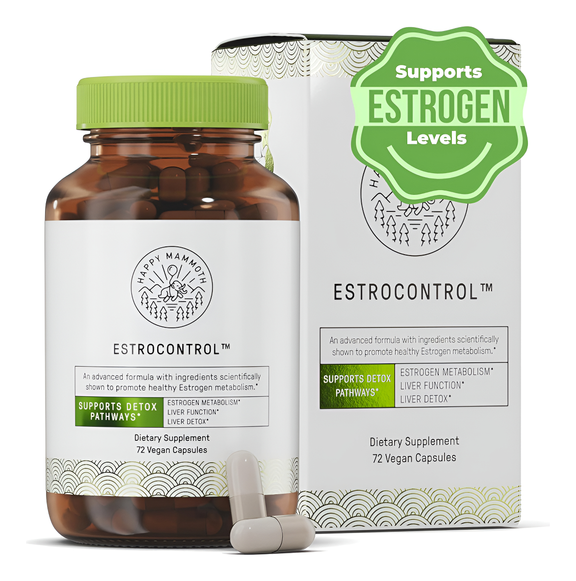 Happy Mammoth Estrocontrol Natural Estrogen Balance Apoyo Para Mujeres. Alivio Para El Síndrome Premenstrual, Irritabil
