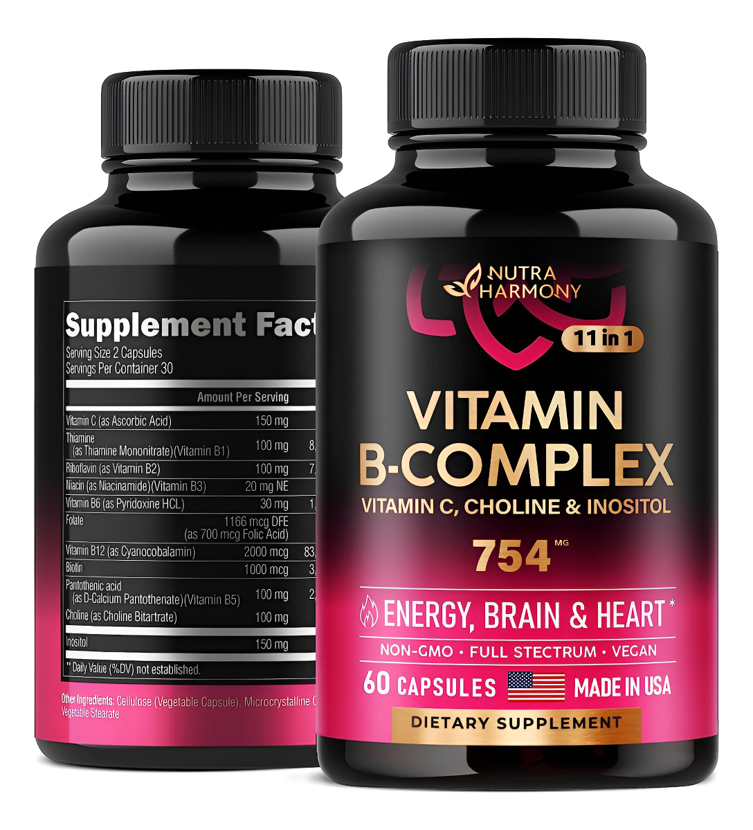 Nutraharmony Complejo De Vitamina B Para Hombres Y Mujeres Complejo B 11 En 1 Y Vitamina C