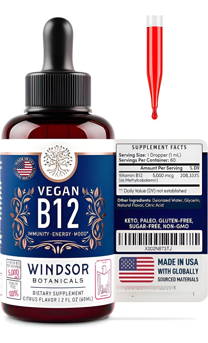 Windsor Botanicals Vitamina B12 Vegana Líquido De Fuerza Máxima 5000 Mcg Suplemento De Metilcobalamina