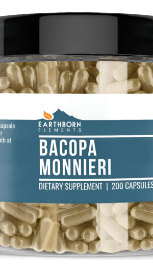 Earthborn Elements Bacopa Monnieri 200 Cápsulas, Puras Y Sin Diluir, Sin Aditivos