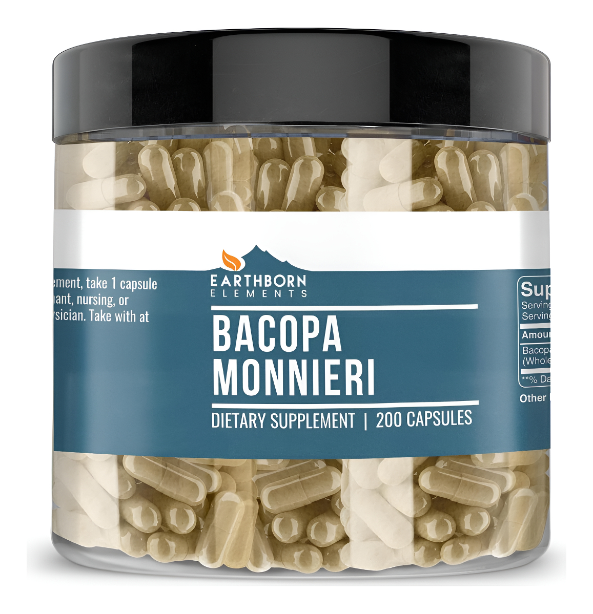 Earthborn Elements Bacopa Monnieri 200 Cápsulas, Puras Y Sin Diluir, Sin Aditivos