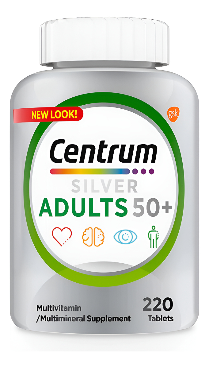 Centrum Multivitamínico Plateado Para Adultos Mayores De 50 Años, Sin Gluten, Sin Omg 220 Tabletas