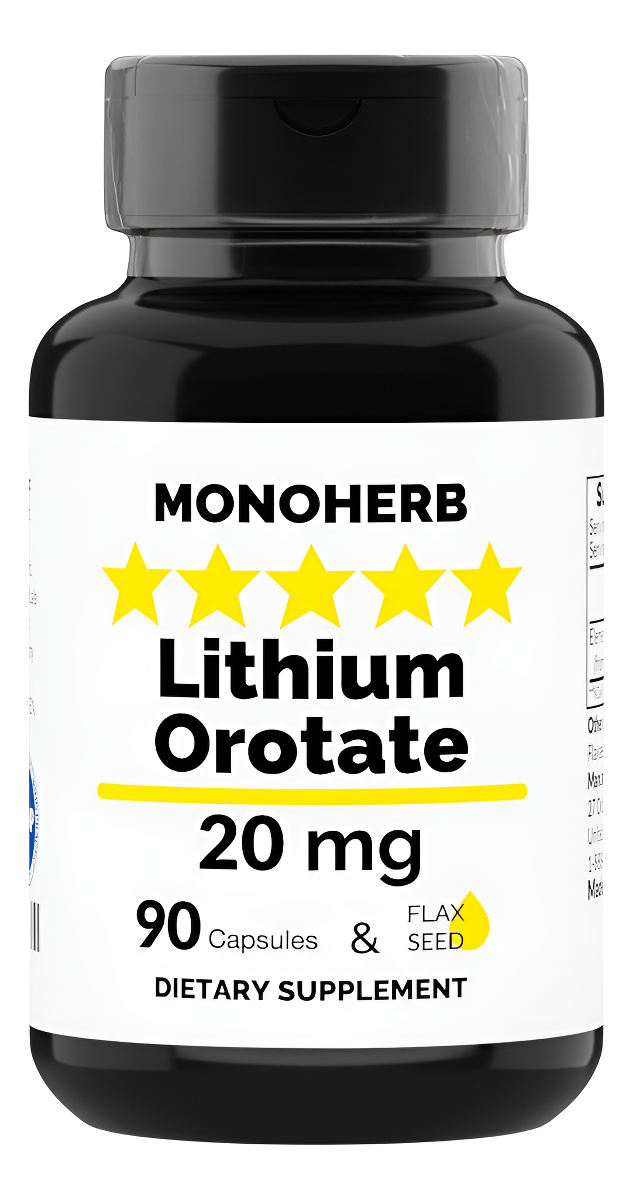 Orotato De Litio 20 Mg De Litio Elemental Por Cápsula - 90 Cápsulas Vegetarianas