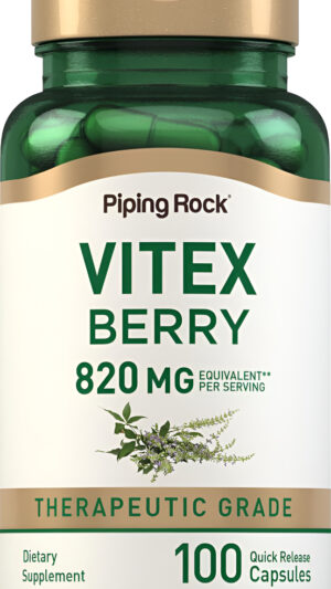 Piping Rock Vitex Chasteberry 820mg | 100 Cápsulas | Suplemento Para Mujeres | Extracto De Fruta | Sin Omg, Sin Gluten