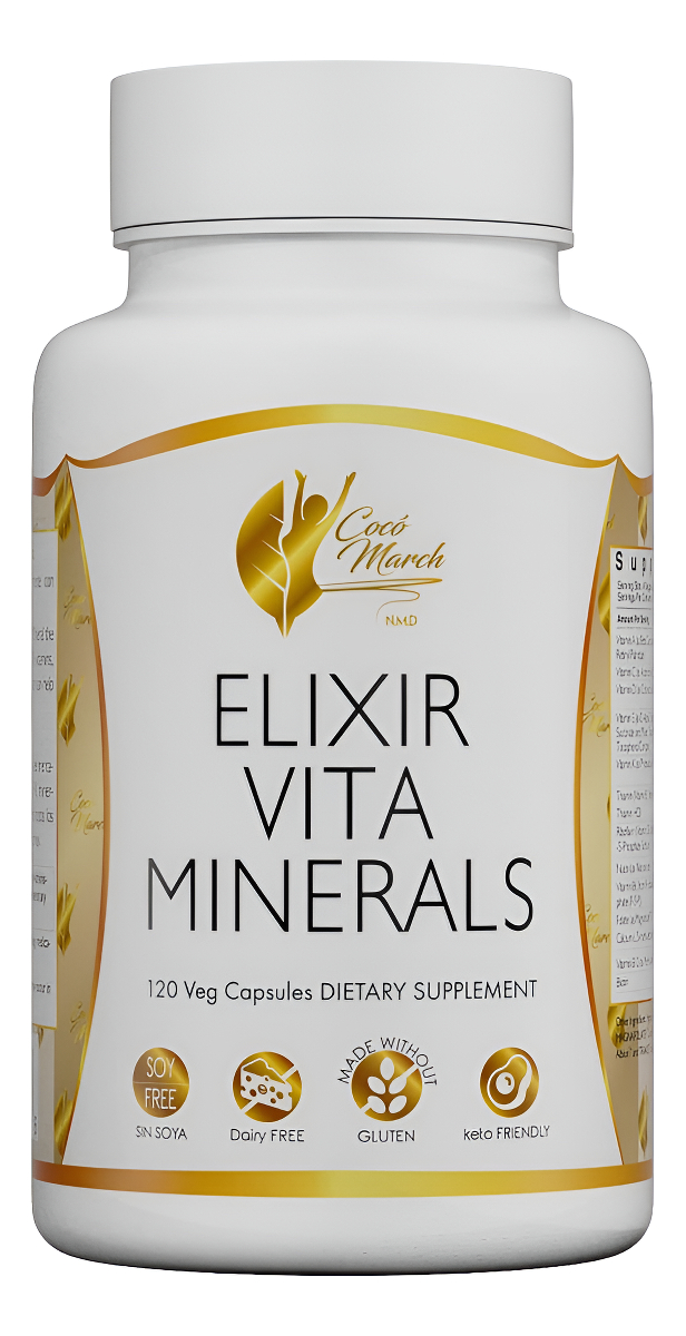 Coco March Elixir Vita Minerals De Alta Potencia, 24 Vitaminas Y Minerales Esenciales, Sin Gluten, Sin Lácteos, Apto Pa