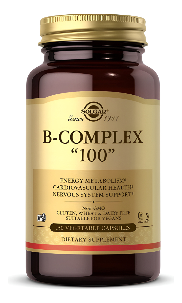 Solgar B-complex 100 , 150 Cápsulas Vegetales, Sin Omg, Vegano, Sin Gluten Ni Lácteos, Kosher, Halal