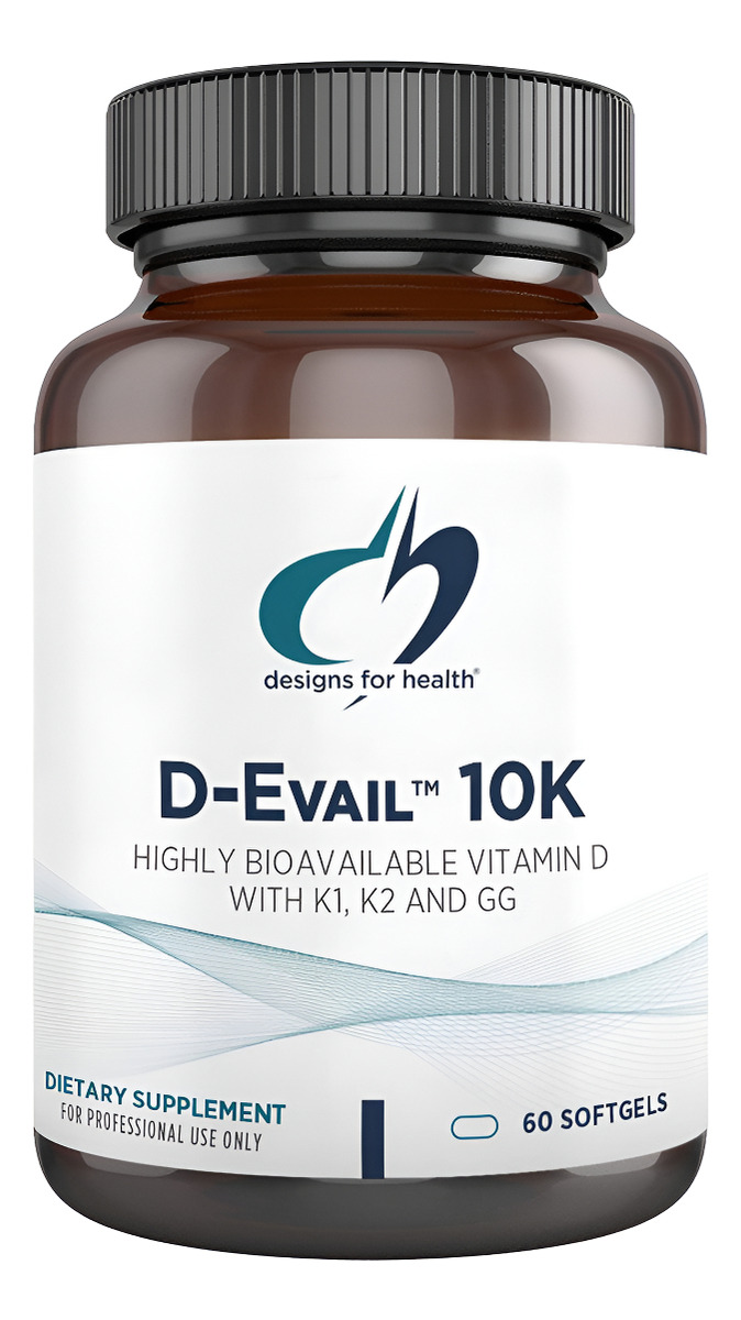 Designs For Health D-evail 10k Suplemento De Vitamina D De 10,000 Ui Con Vitamina K (k1, K2 Como Mk-4) + Gg 60 Cápsulas