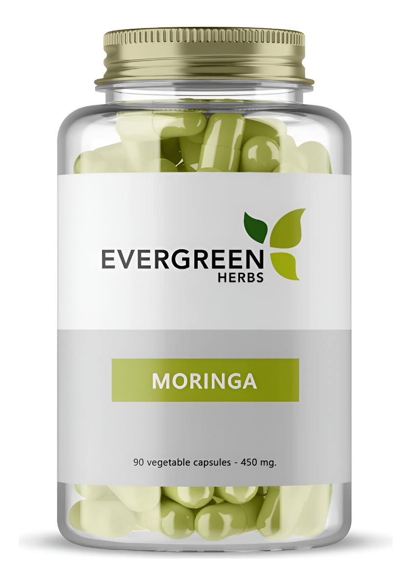 Evergreen Herbs Extracto De Moringa 90 Cápsulas, 450 Mg - Sellado Herméticamente Para Garantizar Frescura