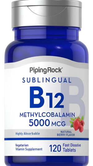 Piping Rock Vitamina B12 5000 Mcg | 120 Tabletas | Suplemento Sublingual De Metilcobalamina | Sabor A Bayas