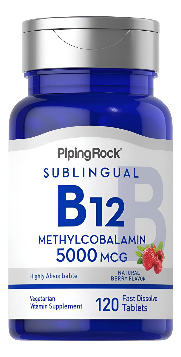Piping Rock Vitamina B12 5000 Mcg | 120 Tabletas | Suplemento Sublingual De Metilcobalamina | Sabor A Bayas