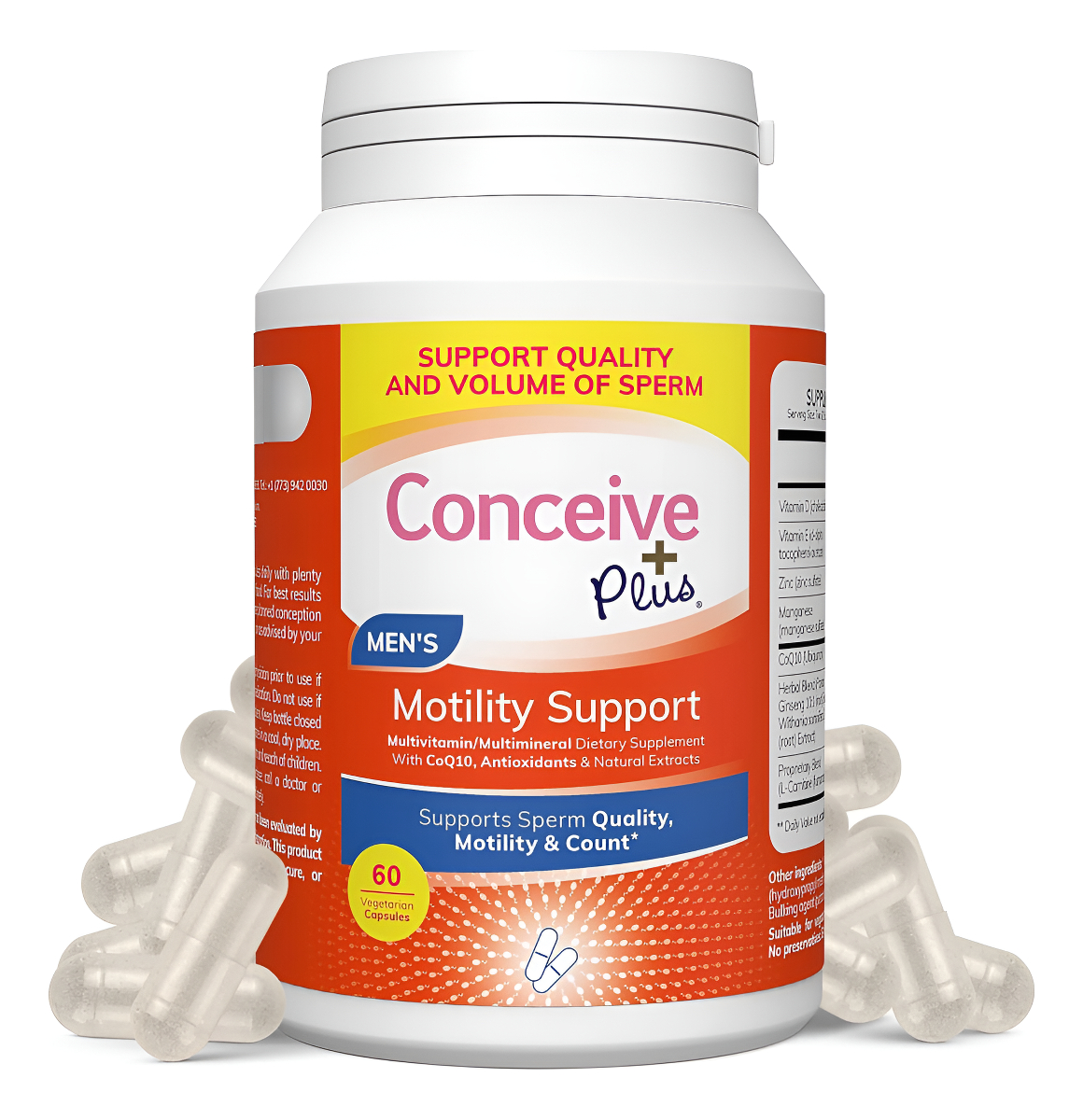 Conceive Plus Motility - Suplemento De Fertilidad Masculina Refuerzo De Recuento De Esperma + Zinc, Ginseng, Q10, Vit