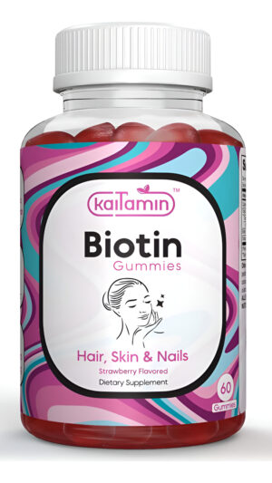 Kaitamin Biotin 60 Gomitas De Vitamina B7 Para Cabello, Piel Y Uñas, 5000 Mcg Por Porción, Con Saúco Y Aceite De Coco
