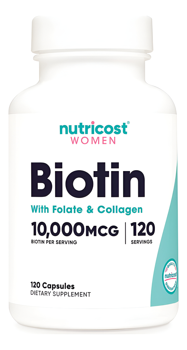 Nutricost Biotina Para Mujer 10,000mcg 120 Cápsulas - Con Folato Y Colágeno, Sin Gluten Y Sin Omg