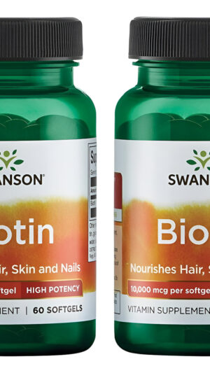 Swanson Premium Brand Biotina - Alta Potencia 10,000 Mcg 60 Cápsulas Blandas, Pack De 2