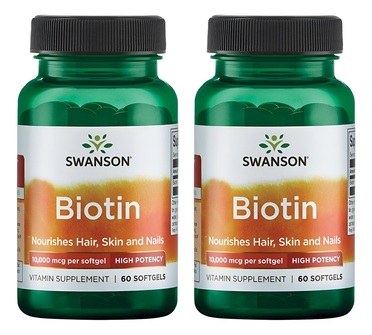 Swanson Premium Brand Biotina - Alta Potencia 10,000 Mcg 60 Cápsulas Blandas, Pack De 2