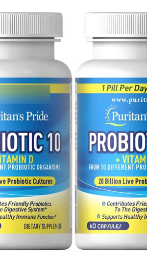 Puritan's Pride Probiótico 10 Con Vitamina D, 60 Cápsulas (paquete De 2)