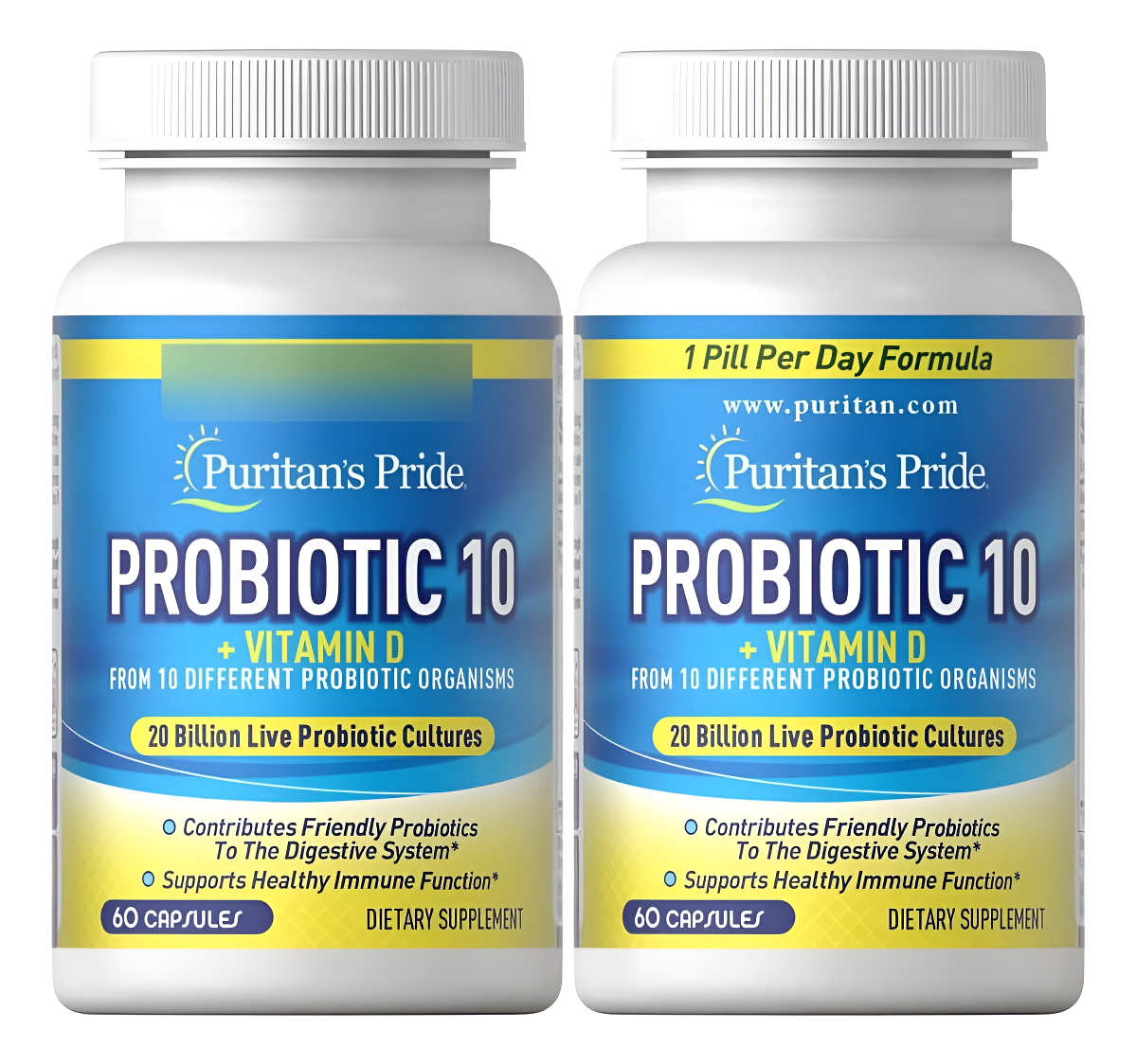 Puritan's Pride Probiótico 10 Con Vitamina D, 60 Cápsulas (paquete De 2)