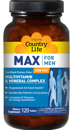 Country Life Max For Men, Complejo Multivitamínico Y Mineral, Sin Hierro, Tabletas Vegetarianas, 120 Unidades, Certific