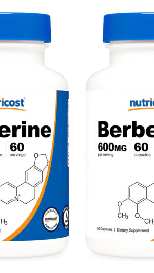 Nutricost Berberina Hcl 600 Mg, 60 Cápsulas (2 Botellas)  Sin Gluten, Cápsulas Vegetarianas, Sin Omg