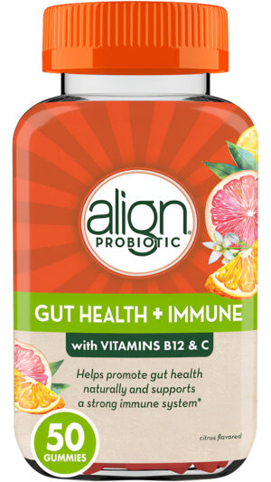 Align Probiotics Probiótico Para Mujeres Y Hombres, Vitamina C Y B12 Para Apoyo Inmunológico, Sabor Cítrico, 50 Gomitas