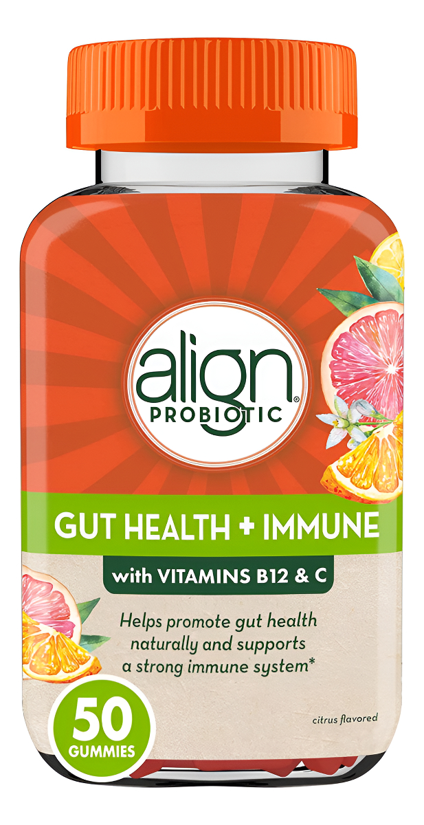 Align Probiotics Probiótico Para Mujeres Y Hombres, Vitamina C Y B12 Para Apoyo Inmunológico, Sabor Cítrico, 50 Gomitas