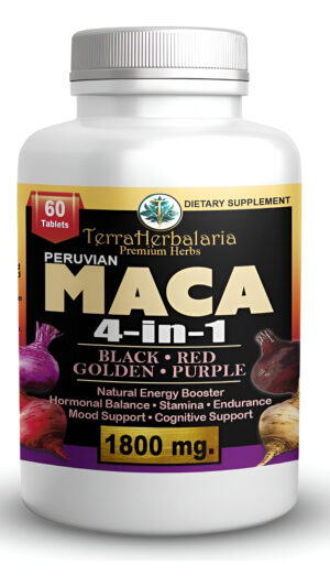 Raíz De Maca - Potente Mezcla 4 En 1 De Maca Negra, Roja, Dorada Y Morada - 1800 Mg - Fabricado En Estados Unidos Con M