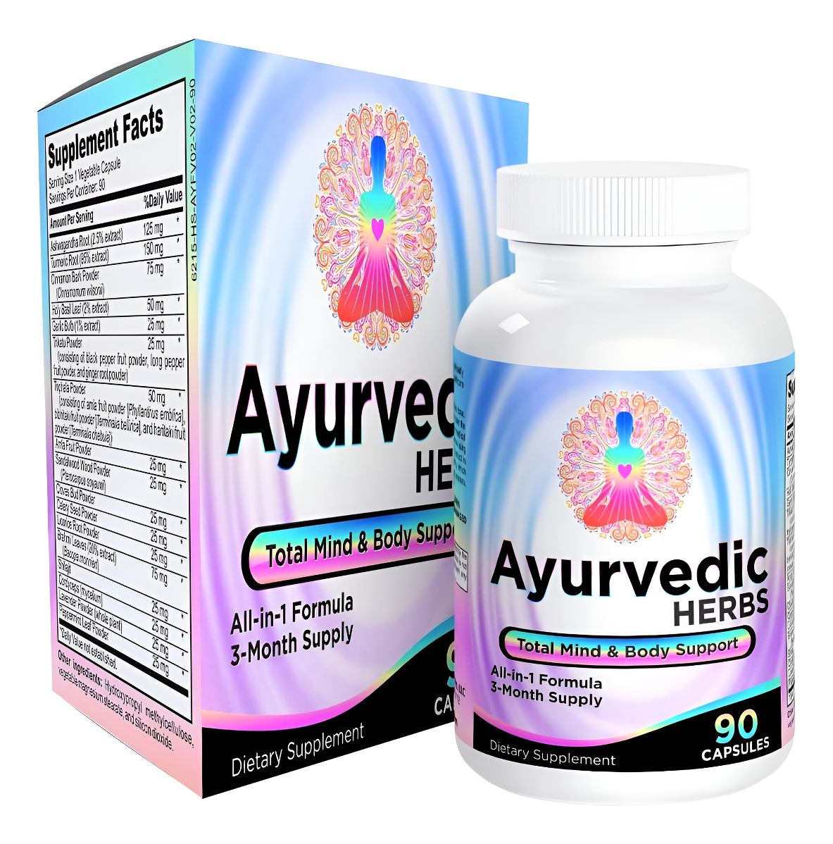 Suplemento De Hierbas Ayurvédicas (todo En 1) Suministro De 3 Meses Ayurveda Mind, Body & Spirit Herbal Blend Complej