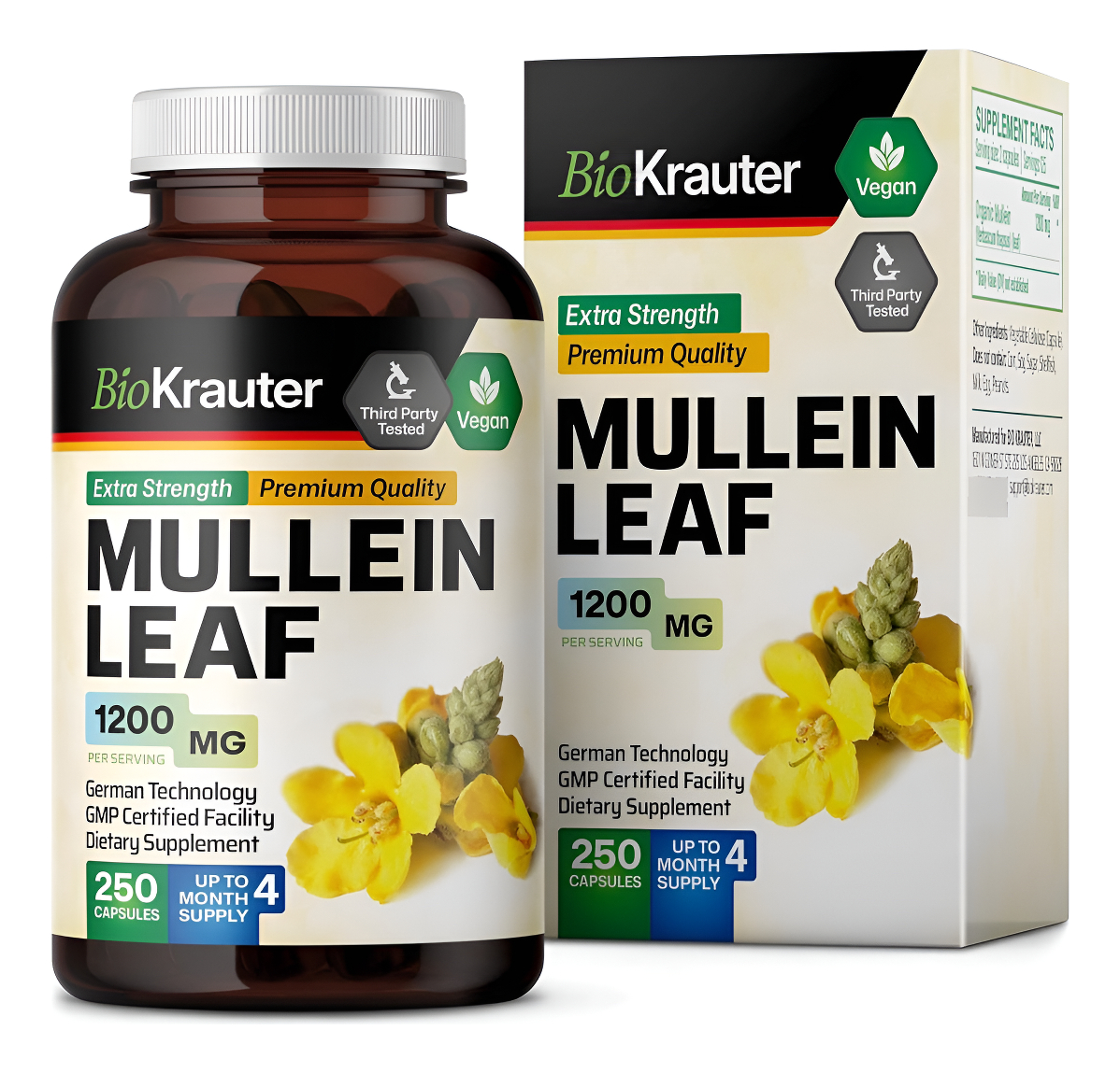 Bio Krauter 250 Cápsulas De Gordolobo 1200 Mg, Suplemento Para Desintoxicación Pulmonar Y Apoyo Respiratorio