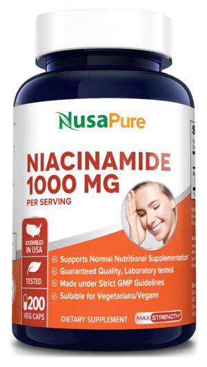 Nusapure Niacinamida 1000mg 200 Cápsulas Vegetales (sin Omg, Veganas) Sin Enjuague