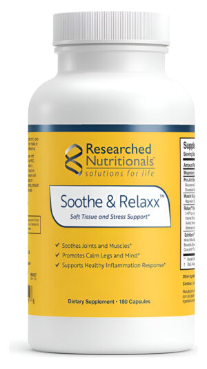 Researched Nutritionals Soothe & Relaxx - Suplemento Apoyo Para Tejidos Suaves, Músculos + Articulaciones, 180 Cápsulas