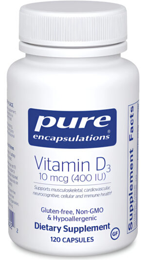 Pure Encapsulations Vitamina D3 10 Mcg (400 Ui) | Apoyo Hipoalergénico Para La Salud Ósea | 120 Cápsulas