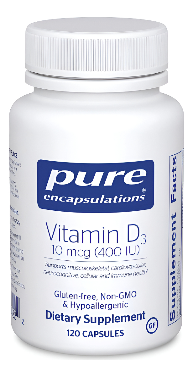 Pure Encapsulations Vitamina D3 10 Mcg (400 Ui) | Apoyo Hipoalergénico Para La Salud Ósea | 120 Cápsulas