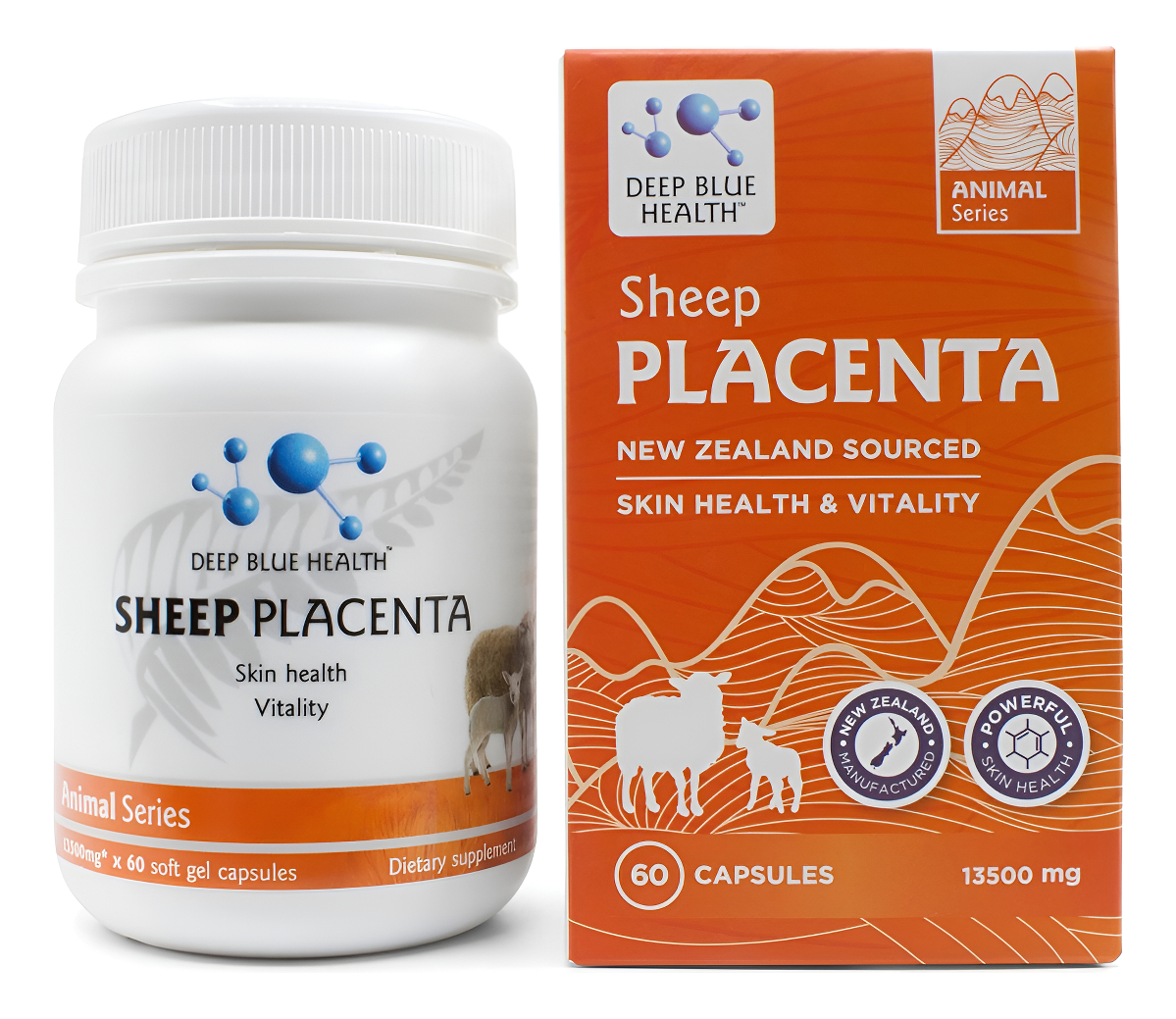 Placenta De Oveja De Nueva Zelanda Con Extracto De Semilla De Uva Y Vitamina E - 13500 Mg X 60 Cápsulas De Gel Suave