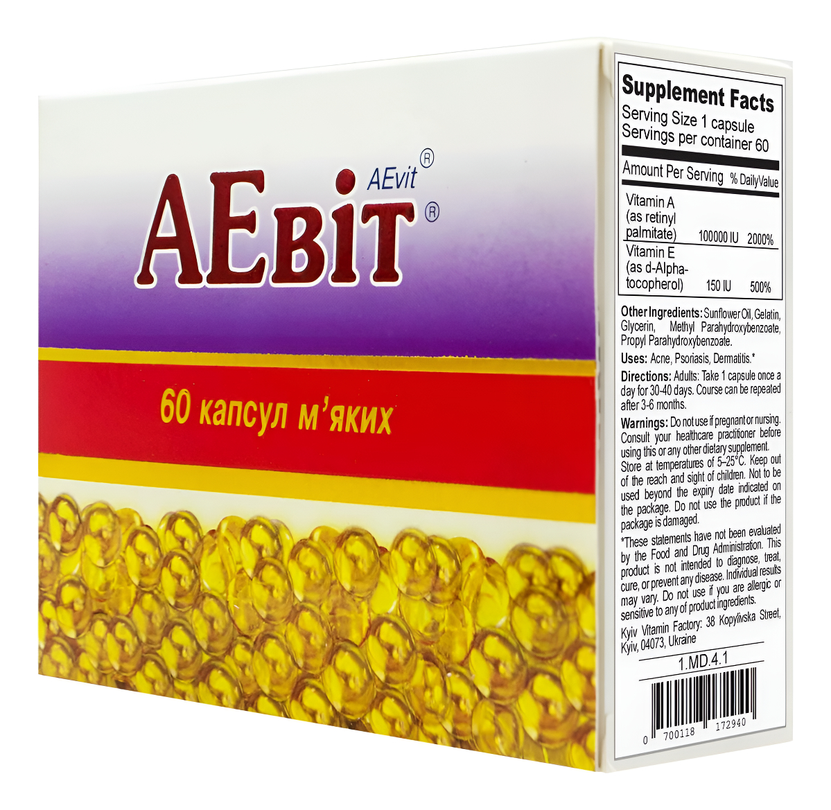 Aevit Complejo De Vitamina E 100.000 Ui, 60 Cápsulas Blandas