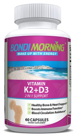 Bondi Morning Suplemento De Vitamina K2 + D3 Para La Salud Ósea Y Cardíaca 60 Cápsulas