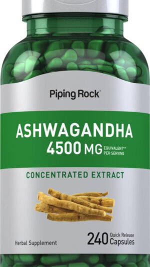 Piping Rock Ashwagandha Suplemento 4500 Mg | 240 Cápsulas | Extracto De Hierbas | Con Pimienta Negra | Sin Omg, Sin Glu